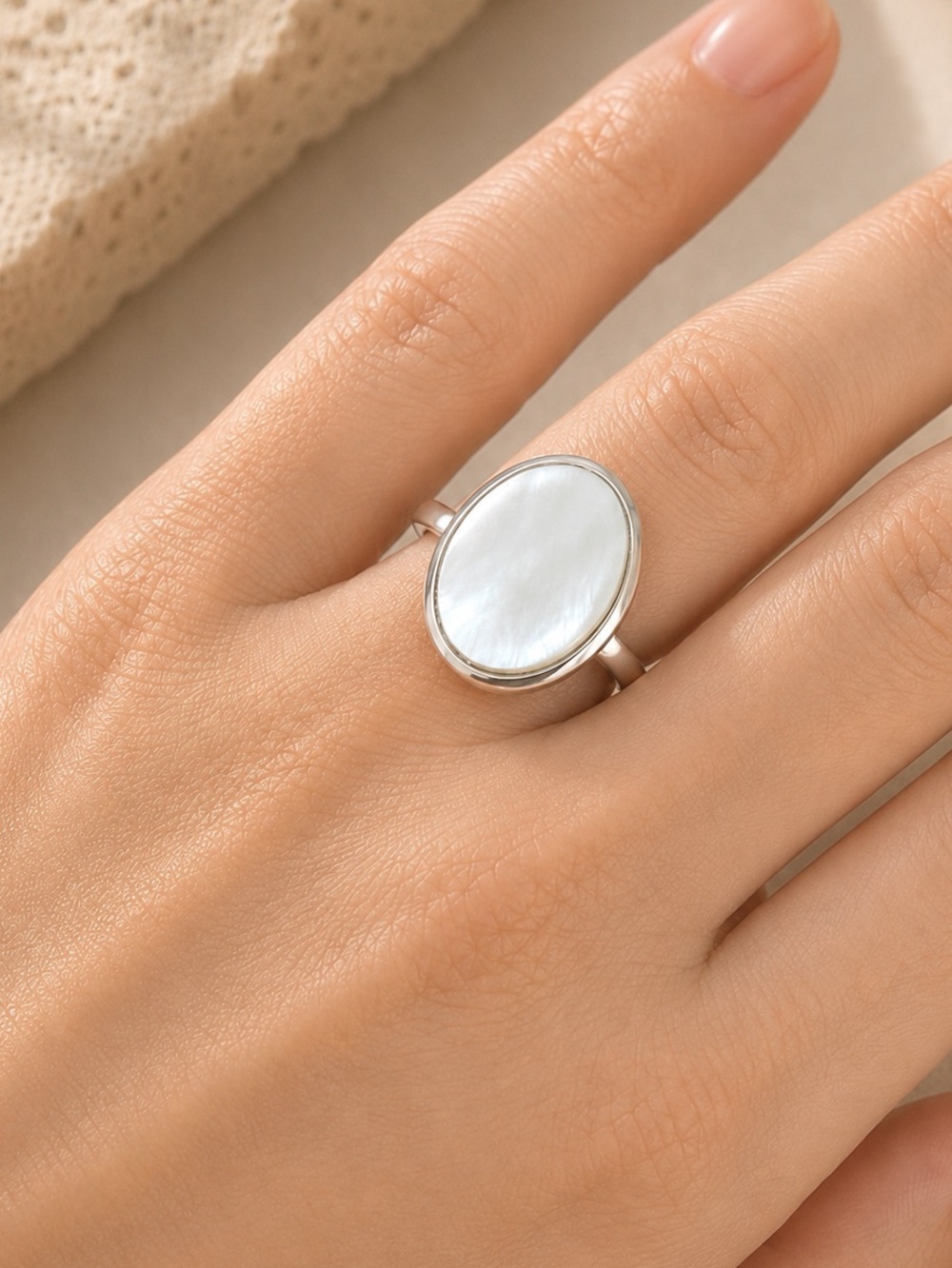 Mother of Pearl 925 Silver Ring Sz 7